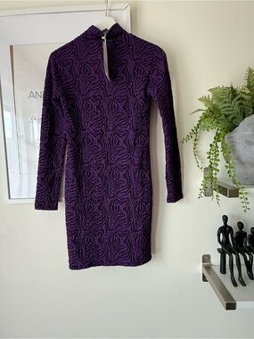 Zara Long Sleeve Textured Purple Bodycon Dress
